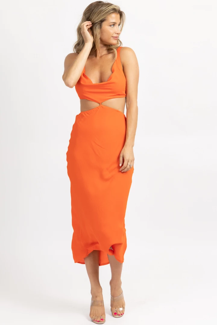 OLIVACEOUS NEW ARRIVALS ORANGE BACK TIE SLEEVELESS MIDI DRESS 2 OLIVACEOUS NEW ARRIVALS ORANGE BACK TIE SLEEVELESS MIDI DRESS