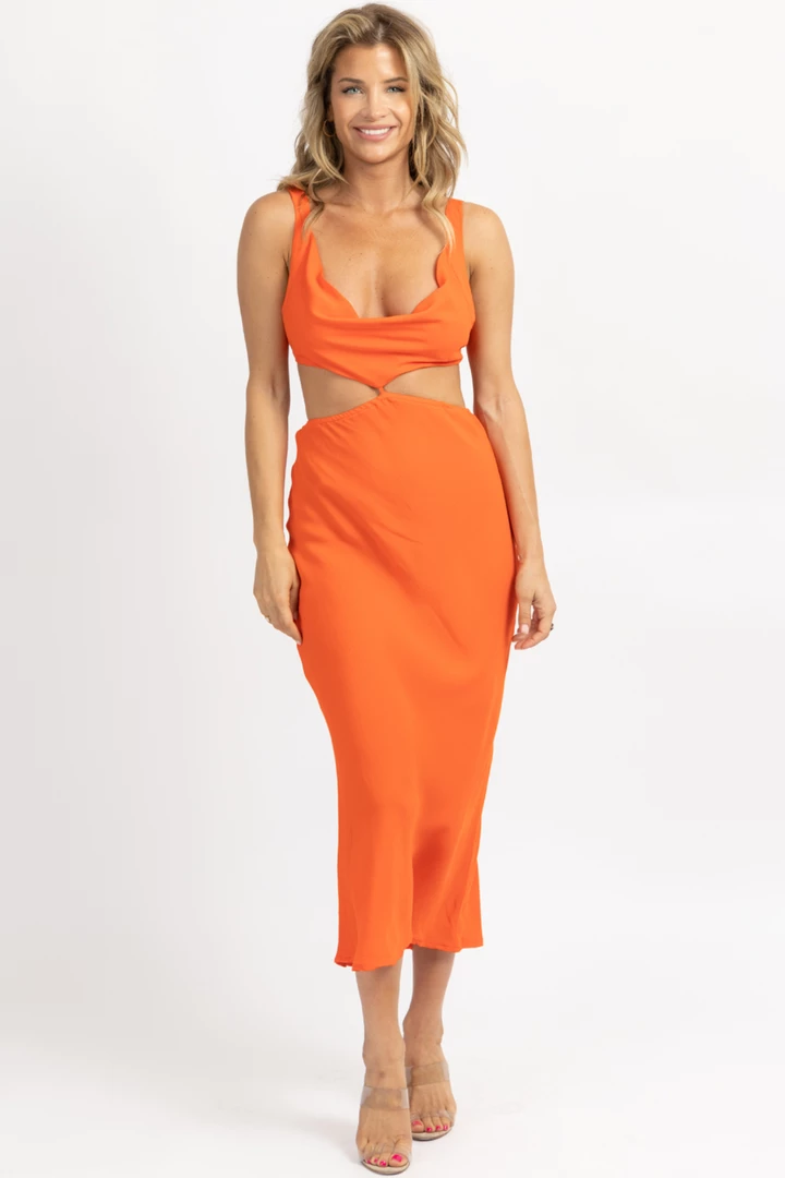 OLIVACEOUS NEW ARRIVALS ORANGE BACK TIE SLEEVELESS MIDI DRESS 5 OLIVACEOUS NEW ARRIVALS ORANGE BACK TIE SLEEVELESS MIDI DRESS