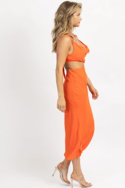 OLIVACEOUS NEW ARRIVALS ORANGE BACK TIE SLEEVELESS MIDI DRESS 14 OLIVACEOUS NEW ARRIVALS ORANGE BACK TIE SLEEVELESS MIDI DRESS