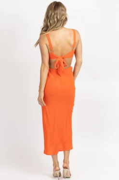 OLIVACEOUS NEW ARRIVALS ORANGE BACK TIE SLEEVELESS MIDI DRESS 15 OLIVACEOUS NEW ARRIVALS ORANGE BACK TIE SLEEVELESS MIDI DRESS