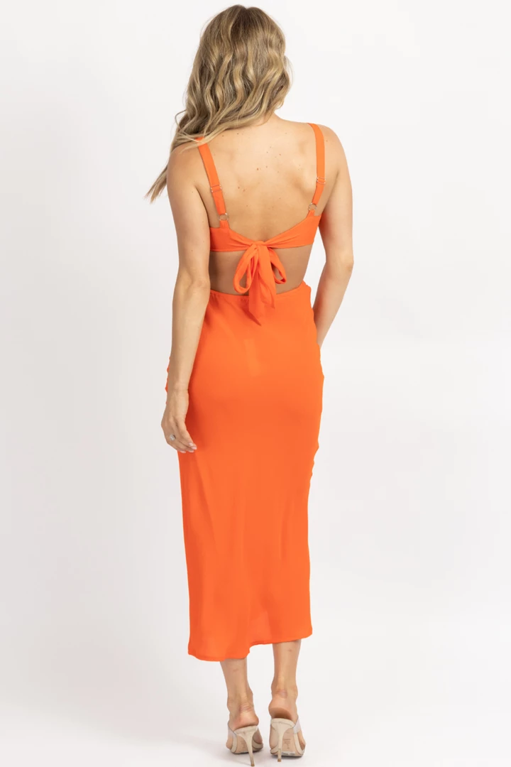 OLIVACEOUS NEW ARRIVALS ORANGE BACK TIE SLEEVELESS MIDI DRESS 8 OLIVACEOUS NEW ARRIVALS ORANGE BACK TIE SLEEVELESS MIDI DRESS