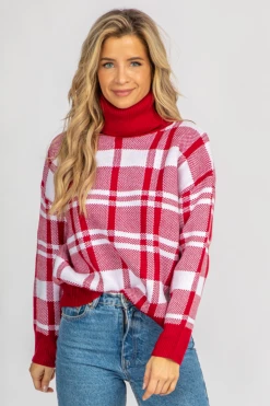 SWEET GENERIS RED PLAID TURTLENECK KNIT BEST SELLERS