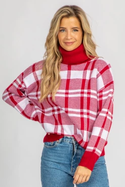 SWEET GENERIS RED PLAID TURTLENECK KNIT BEST SELLERS