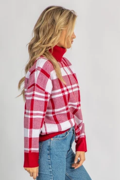 SWEET GENERIS RED PLAID TURTLENECK KNIT BEST SELLERS