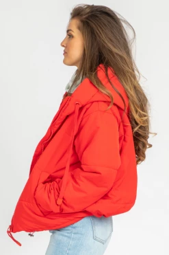 DRESS FORUM CLOTHING RED PUFFER DRAWSTRING JACKET