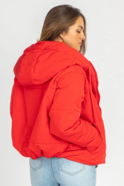 DRESS FORUM CLOTHING RED PUFFER DRAWSTRING JACKET
