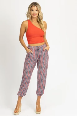 OLIVACEOUS RED + NAVY STRIPED JOGGERS