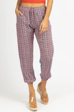 OLIVACEOUS RED + NAVY STRIPED JOGGERS