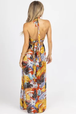OMG STYLES RUST TROPICAL HIGH SLIT MAXI COVER UP NEW ARRIVALS