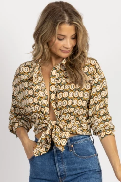 BAILEY ROSE NEW ARRIVALS TEAL RETRO SATIN BUTTON FRONT BLOUSE