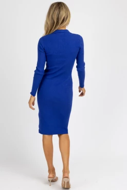 IDEM DITTO NEW ARRIVALS ROYAL BLUE COLLARED KNIT MIDI DRESS