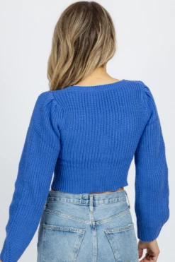 PAPERMOON NEW ARRIVALS ROYAL BLUE CROPPED CARDIGAN SWEATER