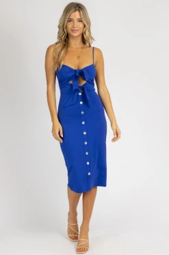 DEE ELLY ROYAL BLUE OPEN BUTTON FRONT MIDI DRESS *RESTOCK COMING SOON*