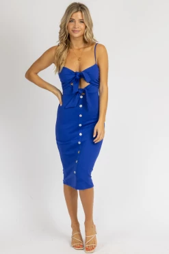 DEE ELLY ROYAL BLUE OPEN BUTTON FRONT MIDI DRESS *RESTOCK COMING SOON*