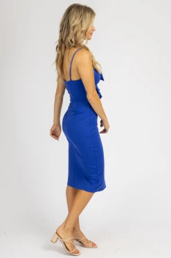DEE ELLY ROYAL BLUE OPEN BUTTON FRONT MIDI DRESS *RESTOCK COMING SOON*
