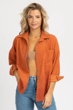 THE FREE YOGA RUST CORDUROY SHIRT JACKET