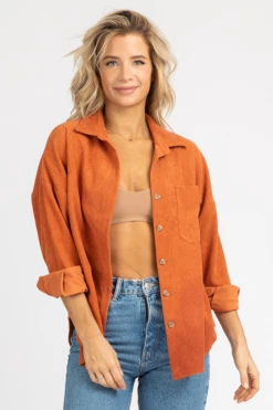 THE FREE YOGA RUST CORDUROY SHIRT JACKET