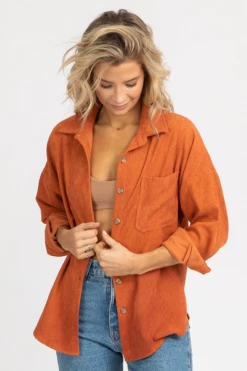 THE FREE YOGA RUST CORDUROY SHIRT JACKET