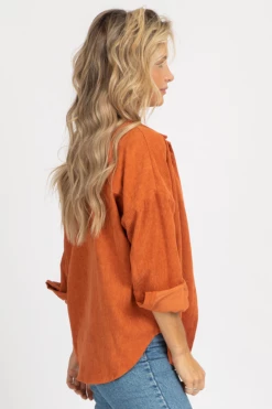 THE FREE YOGA RUST CORDUROY SHIRT JACKET
