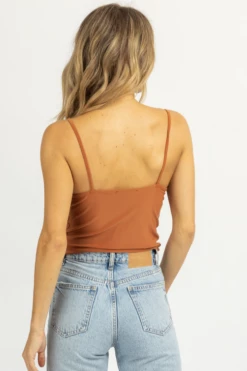 OLIVACEOUS RUST COWL NECK CAMI TOP NEW ARRIVALS