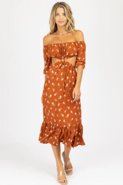 ENDLESS BLU RUST FLORAL O-RING MIDI DRESS NEW ARRIVALS 9 ENDLESS BLU RUST FLORAL O-RING MIDI DRESS NEW ARRIVALS