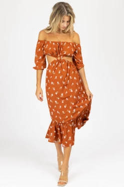 ENDLESS BLU RUST FLORAL O-RING MIDI DRESS NEW ARRIVALS 8 ENDLESS BLU RUST FLORAL O-RING MIDI DRESS NEW ARRIVALS