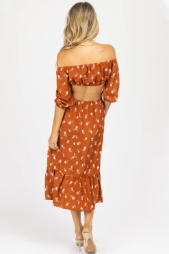 ENDLESS BLU RUST FLORAL O-RING MIDI DRESS NEW ARRIVALS 11 ENDLESS BLU RUST FLORAL O-RING MIDI DRESS NEW ARRIVALS