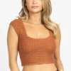 POLAGRAM NEW ARRIVALS CAMEL KNIT CROSS-TIE BACK CROP TOP