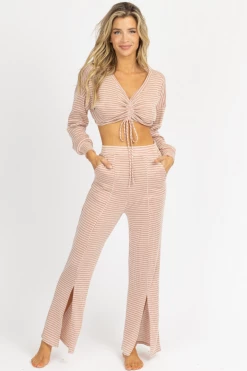 ENDLESS BLU NEW ARRIVALS TERRACOTTA TIE CROP + FRONT SLIT PANT SET