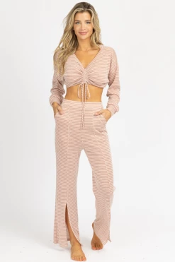 ENDLESS BLU NEW ARRIVALS TERRACOTTA TIE CROP + FRONT SLIT PANT SET