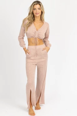 ENDLESS BLU NEW ARRIVALS TERRACOTTA TIE CROP + FRONT SLIT PANT SET