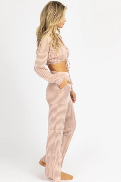 ENDLESS BLU NEW ARRIVALS TERRACOTTA TIE CROP + FRONT SLIT PANT SET