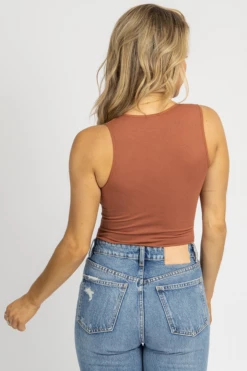 DYNAMIC FASHION RUST V-PLUNGE RIBBED TANK BODYSUIT *BACK IN STOCK*