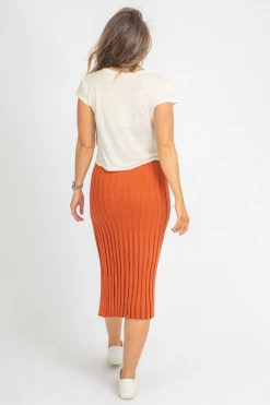 SKYLAR + MADISON CLOTHING SUGAR ALMOND SLIT KNIT MIDI