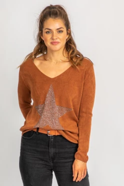 VENTI6 COGNAC STAR ELBOW SHIMMER KNIT BEST SELLERS