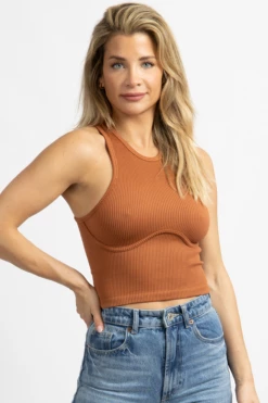 DYNAMIC FASHION NEW ARRIVALS RUST RIBBED UNDERBUST TANK