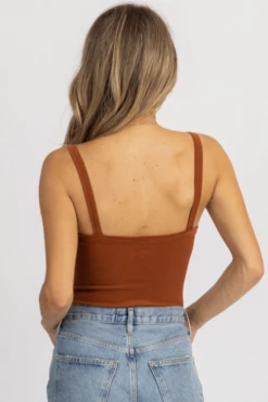 DYNAMIC FASHION RUST VNECK HIGH-CUT RIBBED BODYSUIT *BACK IN STOCK*