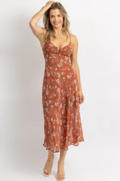 ONE AND ONLY NEW ARRIVALS TUSCAN FLORAL V-WIRE MIDI DRESS