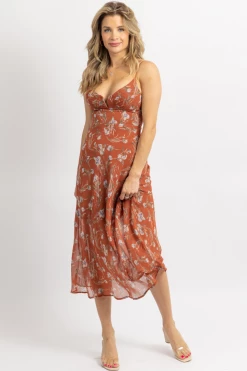 ONE AND ONLY NEW ARRIVALS TUSCAN FLORAL V-WIRE MIDI DRESS