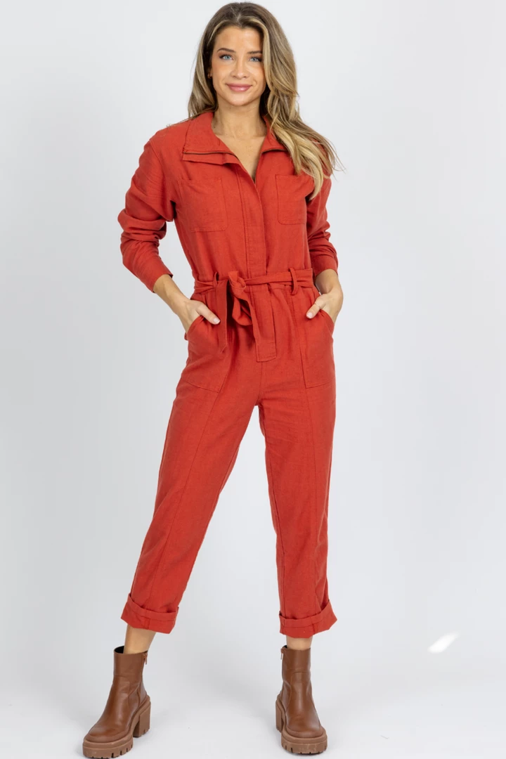SKIES ARE BLUE NEW ARRIVALS DEEP RUST LONG SLEEVE UTILITY JUMPSUIT 4 SKIES ARE BLUE NEW ARRIVALS DEEP RUST LONG SLEEVE UTILITY JUMPSUIT