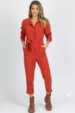 SKIES ARE BLUE NEW ARRIVALS DEEP RUST LONG SLEEVE UTILITY JUMPSUIT 9 SKIES ARE BLUE NEW ARRIVALS DEEP RUST LONG SLEEVE UTILITY JUMPSUIT