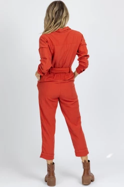 SKIES ARE BLUE NEW ARRIVALS DEEP RUST LONG SLEEVE UTILITY JUMPSUIT 13 SKIES ARE BLUE NEW ARRIVALS DEEP RUST LONG SLEEVE UTILITY JUMPSUIT