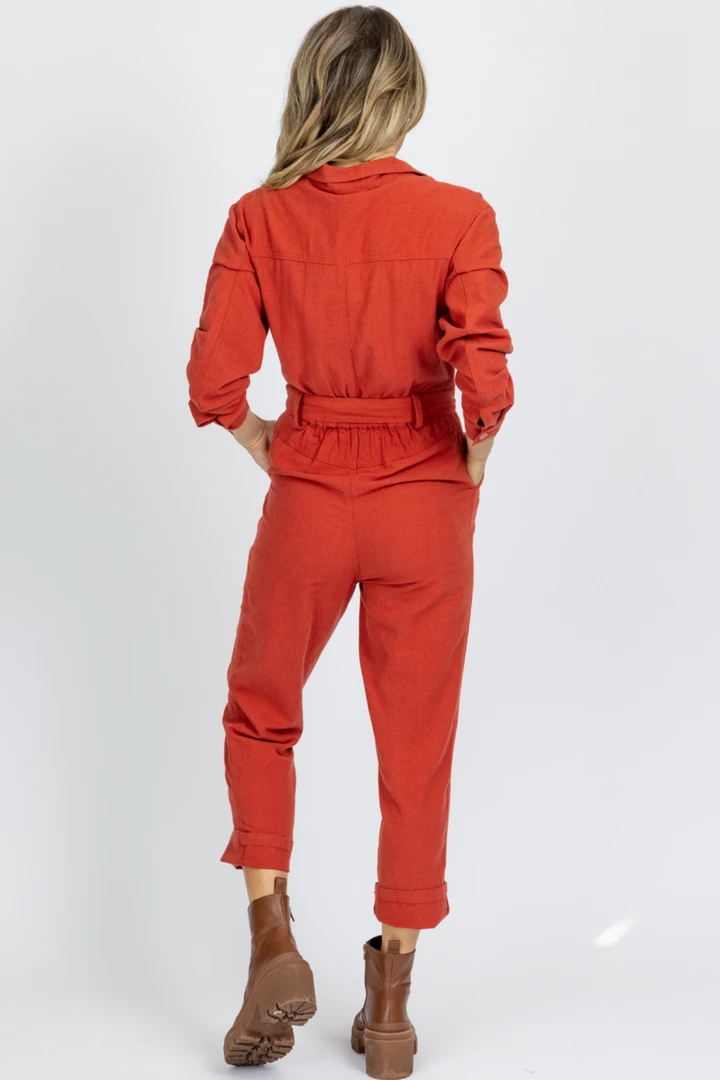 SKIES ARE BLUE NEW ARRIVALS DEEP RUST LONG SLEEVE UTILITY JUMPSUIT 6 SKIES ARE BLUE NEW ARRIVALS DEEP RUST LONG SLEEVE UTILITY JUMPSUIT