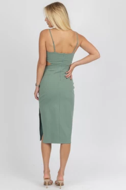 FORE COLLECTION DEEP GREEN CUTOUT DETAIL MIDI DRESS *BACK IN STOCK*