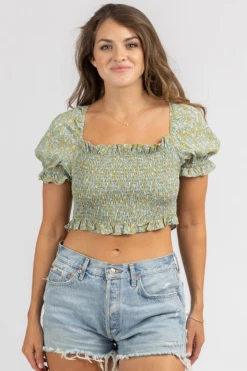 DRESS FORUM CLOTHING SAGE DITSY FLORAL SMOCK CROP