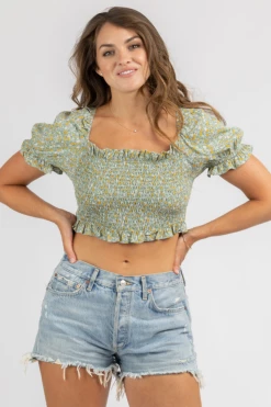 DRESS FORUM CLOTHING SAGE DITSY FLORAL SMOCK CROP 6 DRESS FORUM CLOTHING SAGE DITSY FLORAL SMOCK CROP