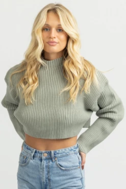 MABLE NEW ARRIVALS SAGE MOCKNECK LONGSLEEVE CROP SWEATER *BACK IN STOCK*