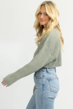 MABLE NEW ARRIVALS SAGE MOCKNECK LONGSLEEVE CROP SWEATER *BACK IN STOCK*