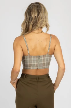 SANS SOUCI SAGE PLAID CROPPED TOP
