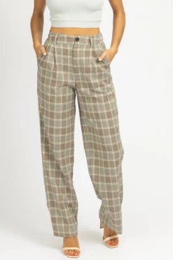 SANS SOUCI CLOTHING SAGE PLAID PLEATED PANTS